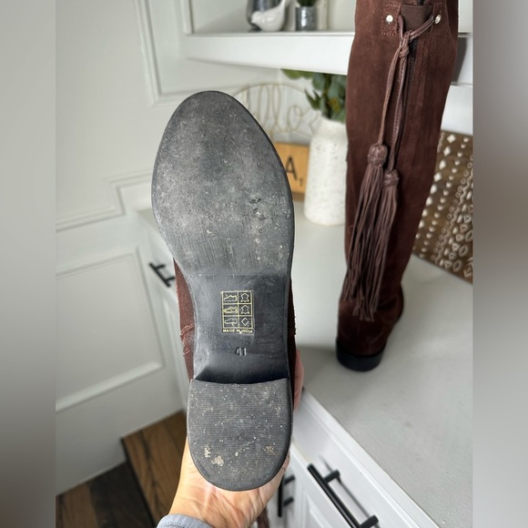 Free People Mahogany Suede Knee-High Fringe Maddox Boots -Size 41 US 10 - Picture 11 of 12